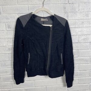 Nation LTD Asymmetric Moto Zip Knit Jacket Womens Size M Soft Black Edgy Casual